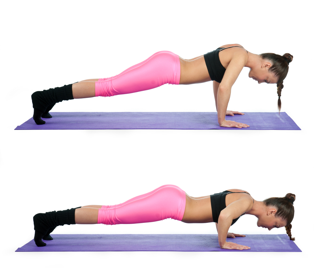 woman making push up exercise in two steps