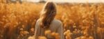 seen back woman at autumn landscape, field